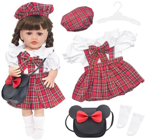 WanderGo Baby Doll Clothes for 20-22 inch Dolls, 5-piece Outfit with Dress + Hat + Socks + Bag + Hanger Accessories Dolls Clothes (Doll not included)