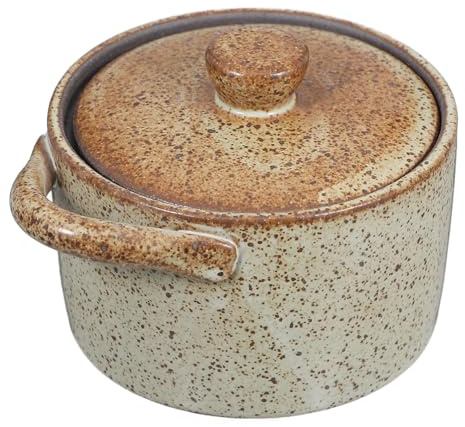 INOOMP Olla de Cerámica Japonesa Pequeña con Tapa, Tazón de Estofado para Baño María, Recipiente Resistente para Guisar Sopas y Cocinar al Vapor, Adecuado para Porciones Individuales