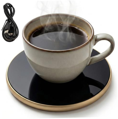 Plato Calentador de Velas, Calentador de Tazas de café USB con Temporizador de 8 Horas y 3 Modos de Temperatura, de Velas de 4 Pulgadas para Bebidas, Escritorio de Oficina, Plato, Taza