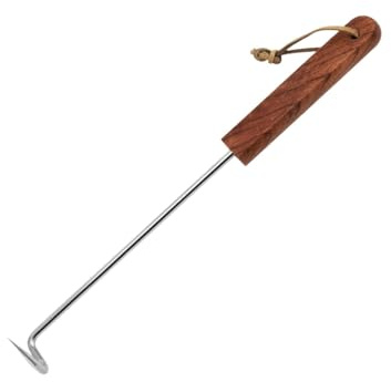 rockible Gancio per Girare Al Barbecue, Gancio per Grigliare Bistecche, Manico in Legno, Giracarne Portatile, Gancio per Girare Bistecche E Grigliare, 31,8 cm x 3,7 cm