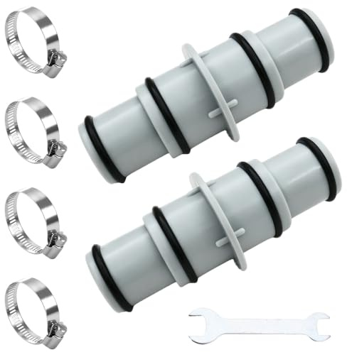Adaptador Manguera Piscina,Conectores de Manguera 38 a 32,Adaptador Piscina,con 4 Abrazaderas de Acero Inoxidable,8 Juntas Tóricas,1 Llave,para Racores de Mangueras de Jardín y Piscinas de 32 y 38mm