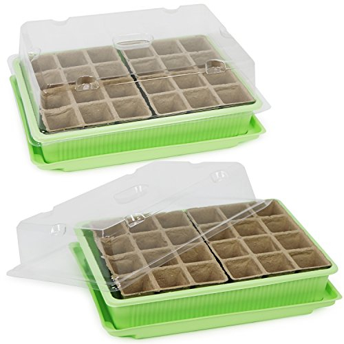 com-four® 2X Serre d’intérieur pour semis - kit de Culture pour 48 Plantes - bac de Plantation pour la Maison, 27 x 19 x 11 cm (02 pièces - Serre de pièce)