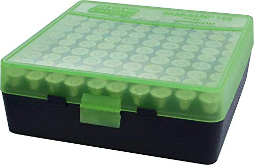 MTM PLASTIC AMMO BOX, CLEAR GREEN/BLACK 100 Round 9MM / 380 - FREE SHIPPING (10)