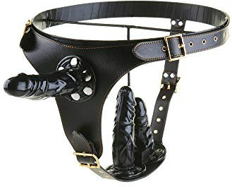 Dildo doppio strap-on deluxe Cinghia su dildo Cintura di castità regolabile - Dong reale/pene staccabile a doppio inserto penetrazione SM giocattoli del sesso per lei e le lesbiche,Black