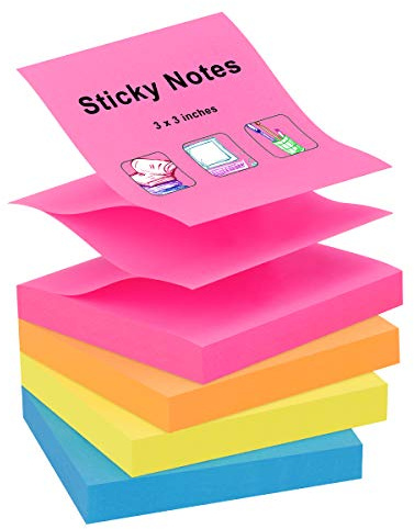 ZCZN Z-Notes Haftnotizen Sticky Selbstklebende Haftnotizzettel Klebezettel 4 Blöcke x 100 Blatt, 76 x 76 mm in 4 Farben (Magenta, Orange, Gelb, Blau)