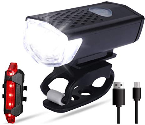 Tianbi Cykelbelysningssats USB uppladdningsbara vattentäta cykellampor 2 LED superljusa lamppärlor 6 ljuslägen strålkastare fram och bak bakljus för berg eller landsvägscykel