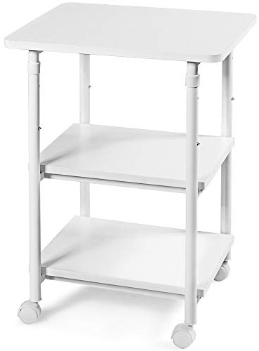 DORTALA 3-Tier Mobile Printer Stand, Height Adjustable Side Table W/ 360° Swivel Casters, Wide Smooth Surface, Space-Saving Design, Deskside Machine Stand for Home, Office, White