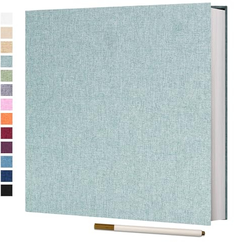 Vienrose Photo Album Self Adhesive Book 60 Pages 28x27cm Turquoise | Linen Cover, Scrapbook Album, 4X6 8X10 Photos, Metallic Pen, Wedding Baby Travel