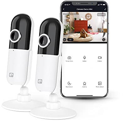 Garza Smart- Pack 2 Cámaras IP Design Wifi de vigilancia interior inteligente, alta resolución 1080 HD, sensor de movimiento, visión nocturna, audio bidireccional, Wifi 2.4 GHz, control remoto por app