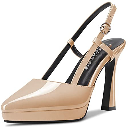 Castamere Donna Alto High Spillo Piattaforma Tacco Heel a Punta Slingback Slip-on Pumps da Matrimonio Dress 10 CM Heels Beige 35 EU
