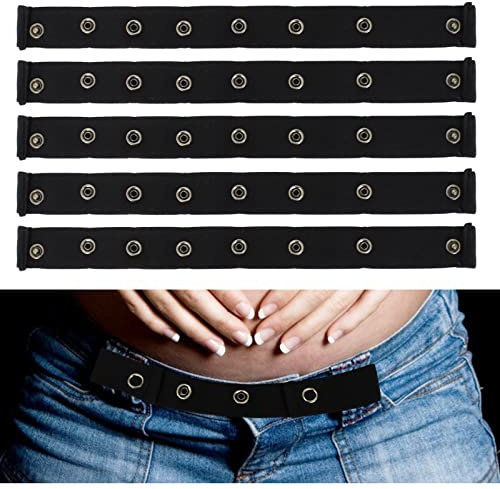 5 Piezas Extensor Cintura Pantalon, Extensor Cinturón Embarazo, Tensor de Cintura Pantalon, Expansores Ajustable Elástico Negro para Pantalones, Jeans, Vestido