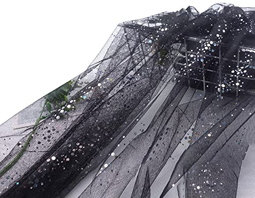 Wambere 160cm x 1m Glitzer Tüll Dekostoff mit Pailletten, Schwarz