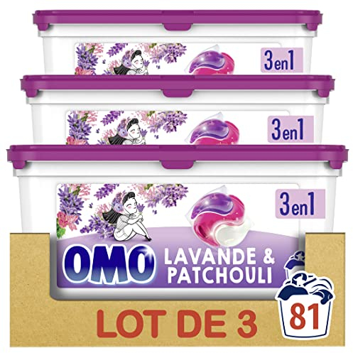 Omo Lessive liquide en capsules 3 en 1 Rose et lilas blancs - 81 lavages - propreté éclatante & parfum longue durée aux essences naturelles (lot de 3x27)