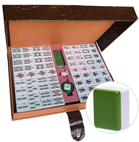 LANYOTA Mahjong-Set Großes Elfenbeinfarbe Ziegeln Mit Arabische Ziffern Fliesen Chinesisches Mahjong-Spielset 146 Tiles Majiang(grün)