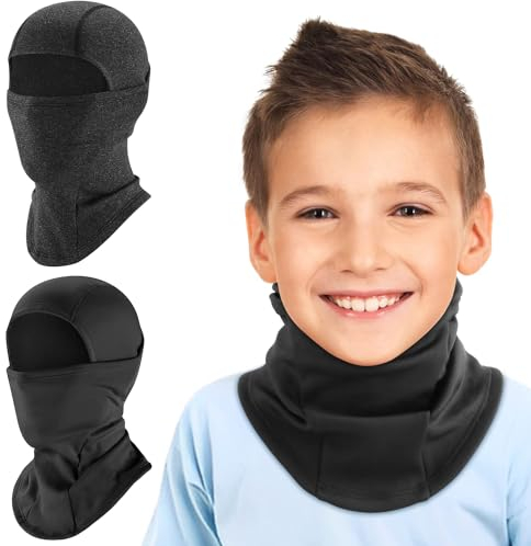 HEGCOIIE 2 Stück Sturmhaube Kinder Winter Winddicht Thermo Balaclava Gesichtsmaske Skimaske Sturmmaske für Jungen Mädchen Outdoor Sports Radfahren, Skifahren, Fahrrad (Schwarz+Dunkelgrau)