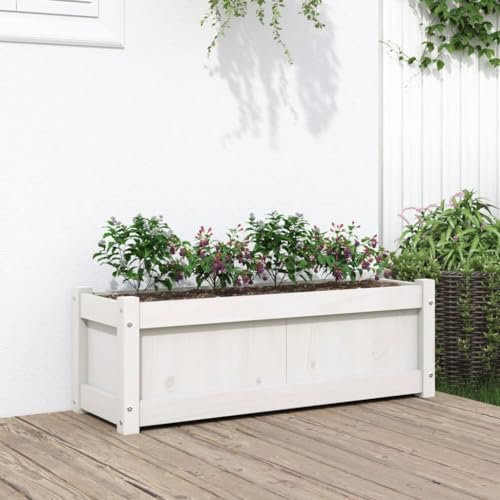 Gecheer Pflanzkübel Pflanzkasten Hochbeet Pflanzenkübel Blumentrog Blumentopf Blumenkasten Blumenkübel Gartenbeet Gemüsebeet Pflanzbeet Pflanztopf Pflanzwanne Weiß 90x31x31 cm Massivholz Kiefer