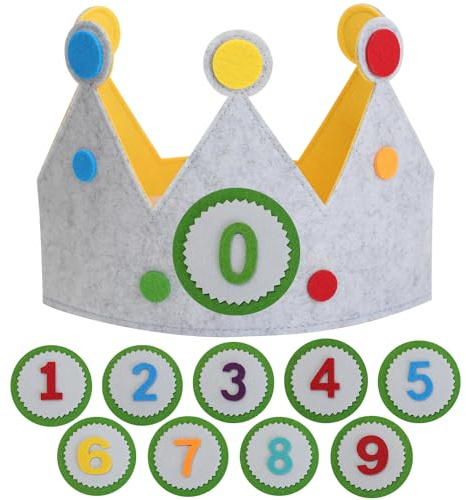 ktxaby Geburtstagskrone für Kinder, Wiederverwendbare Geburtstag Kinderkrone,Geburtstagskrone Filz mit Austauschbaren Zahlen von 1-9, Geburtstagskrone Mädchen Junge, Partyhüte Kindergeburtstag