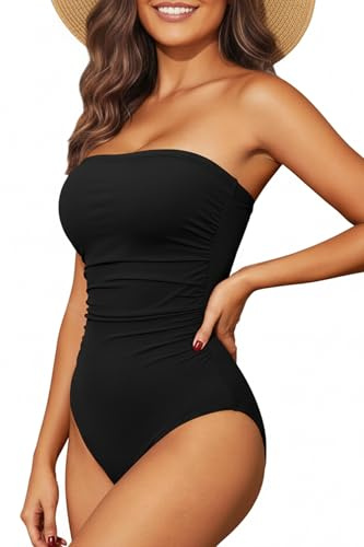 Holipick Women Tummy Control One Piece Swimsuits Strapless Swimwear, Black, 26 Plus