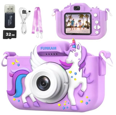 FUNKAM Appareil Photo Enfants, Écran HD 2,0 1080P - Selfie Vidéo pour Garçons et Filles, avec Carte de 32 Go, Sangle, Clé USB, Cadeau d'anniversaire (Violet)