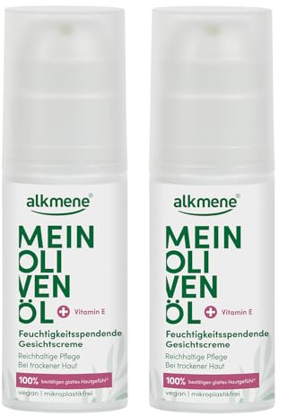 alkmene 2x Gesichtscreme trockene Haut 50 ml - 100% bestätigen glattes Hautgefühl - Feuchtigkeitscreme Gesicht vegan mit Olivenöl - Trockene Haut Gesicht - Moisturizer face - Gesichtscreme Damen