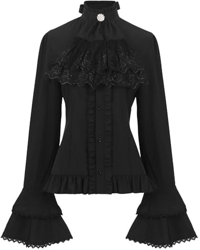 NaLatia Chemise Victorienne pour Femme Gothique Steampunk Chemisier à Volants Vintage Manches Longues Haut Blouse Chic et Élégant Renaissance Pirate Top Soirée Bal Party Printemps Été Mode