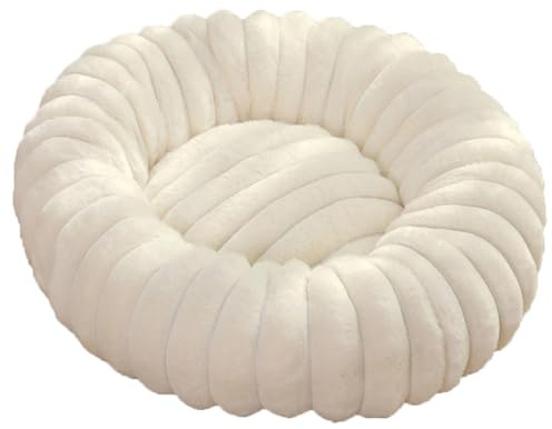 Panier Chien Donut, Panier Chat, Lit Ronde en Forme de Beignet, Canapé, Coussin, Lits pour Animaux Lavable, Chien Orthopedique, Base antidérapante, Tissu Peluche Doux (40cm/15.7in,Blanc)