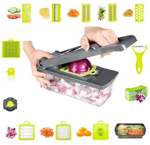 Veloga Soach Mandoline Vegetable Chopper, Multi-Functional Kitchen Gadgets with Adjustable Blades Salad Chopper Slicer, Compact Kitchen Chopper Vegetable Cutter for Easy Food Preparation (16 in 1)