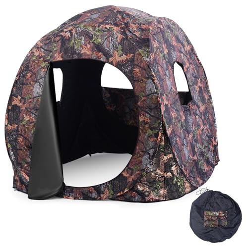 HOMASIS Tente de chasse pour 2 à 3 personnes, abri camouflage avec 3 fenêtres et porte, tente de chasse portable avec sac de transport, 152 x 152 x 163 cm