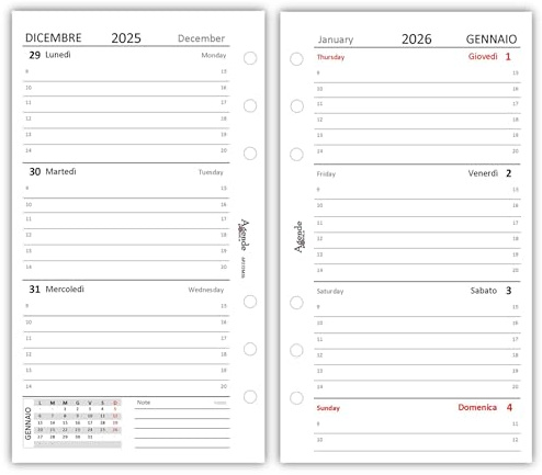 Agendepoint.it - 9,5 x 17 cm 90 g BI-SPRAND Veckoplanerare ersättning - 2026