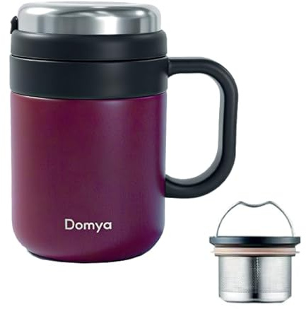 Tazza Termica da Tè/Caffè in Acciaio Inossidabile (Ciliegia) con Filtro Rimovibile, 500 ml – Mantiene le Bevande Fredde e Calde, Isolamento 12+ Ore, Ideale per Tè, Caffè, Viaggi, Ufficio e Campeggio