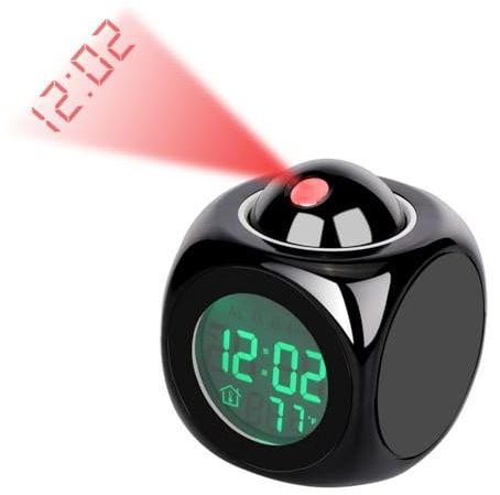 Generico Sveglia con proiettore a LED, Display Digitale Multifunzione della Temperatura, Orologio con proiezione vocale per Camera da Letto, soffitto, Cucina, scrivania, mensola, Parete