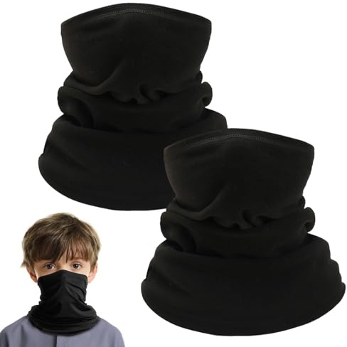 Comioke Neck Gaiter, Face Covering, 2 Pack Tube Scarf, Windproof Neck Gaiter, Winter Scarf Face Masks, Kids Snood Scarves, Kids Ski Mask for Boys and Girls 4-12 years - Black