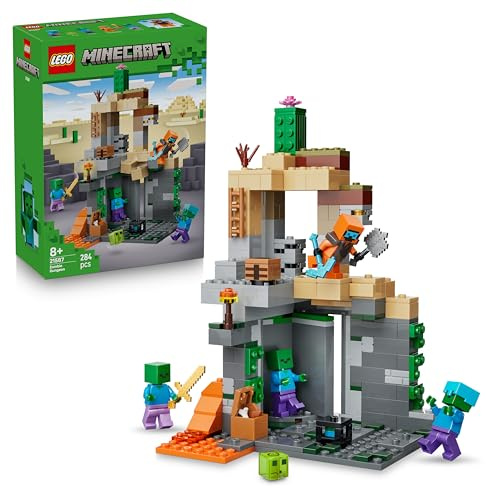 LEGO Minecraft Le Donjon de Zombies - Jeu Interactif avec Minifigurine de Vagabond, 3 Figurines de Zombies, Slime & Établi - Cadeau Gaming pour Garçon ou Fille dès 8 Ans 21587