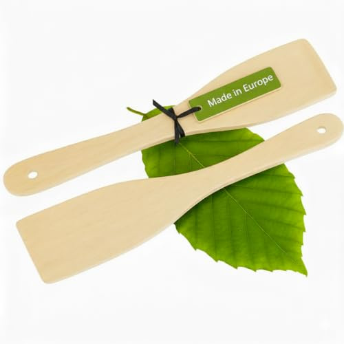 MC-Trend Set di 2 spatole in legno di faggio, 28 x 5,5 cm, sostenibili, robuste e resistenti al calore, delicate per padelle rivestite, cucchiai in legno, set di utensili da cucina, naturale