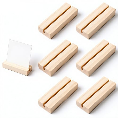 Psiriol 6Pcs Wood Table Number Stands, Wood PlaceCard Holders, Picture & Name Card Holders for Wedding Ceremonies, Birthday Parties, Offices and Home Decoration
