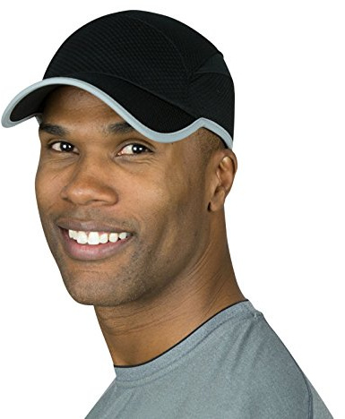 TrailHeads Men's Quick Dry Reflective Running Hat, Black-Silver, One Size