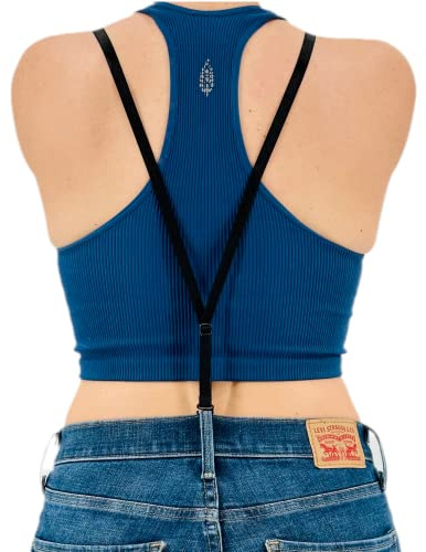 Suspenders Women, Women’s Suspenders with Hooks for Pants with Belt Loops, Under Clothes, Hidden Pant Support, Y-Back Style, Strong Hooks, Butt Lifting Undergarment, Skinny Straps, Black