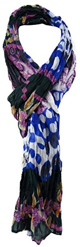 TigerTie Chiffon Schal in blau lila schwarz weiß gemustert - Gr. 180 x 50 cm