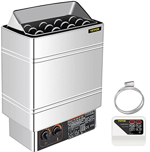 FlowerW Poêle Électrique de Sauna 9 kW, Poêle de Sauna Électrique pour 9-13 m3, Chauffage pour Sauna 104-221℉, Poêle de Chauffage Électrique en Acier Inoxydable, Poêle de Sauna avec Contrôle Externe