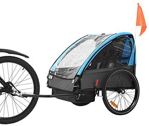 SEPNINE Fahrradanhänger für Kinder Zweisitzer Kinderanhänger Kinder Geländewagen Faltbar Mit Handbremse, für 1 bis 2 Kinder max.40kg (Blau)