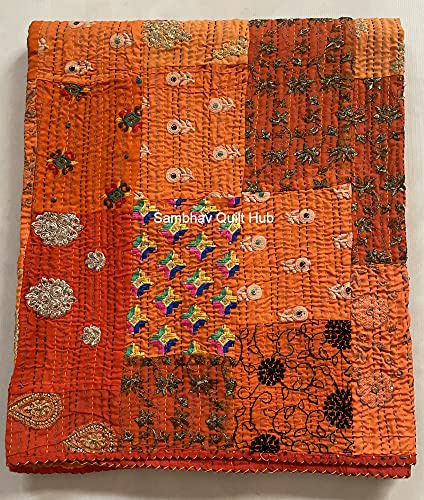 Colcha de retazos multicolor vintage india reversible, manta acolchada súper suave y cálida, decoración para sofá y sofá, 60 x 67 pulgadas (naranja)