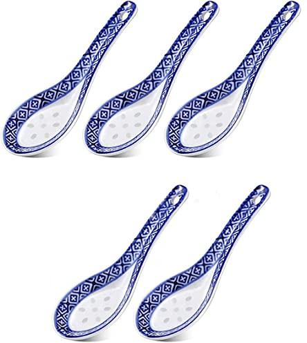 LATRAT Lot de 5 cuillères à soupe en porcelaine - Style asiatique - Passe au lave-vaisselle - Couverts pour apéritif