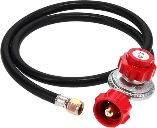 GasOne 2109-RED - Regolatore Regolabile ad Alta Pressione 0-20 PSI con Tubo Flessibile Rosso Tipo QCC-1, Funziona con Serbatoi di propano statunitensi più recenti