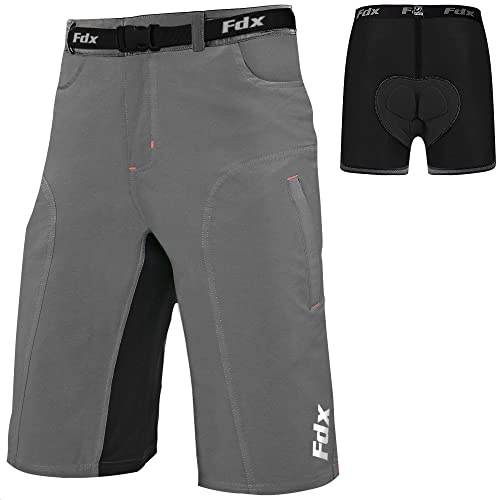 FDX MTB Cycling Shorts Men 4D Pad 2 in 1 Mountain Bike Shorts Grey XL