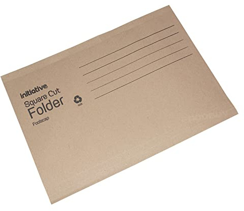 [Pack of 100] Buff 100% Recycled Foolscap Square Cut Folders