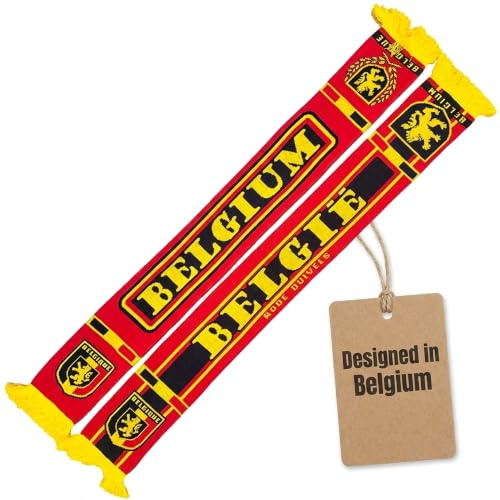 Generisk Belgien, Belgium, Belgique, Belgie, halsduk (stickad halsduk), för VM, europeiska mästerskap, fotbollshalsduk, kulthalsduk, souvenirsjal, Svart, röd, gul, 145