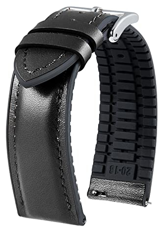 BINLUN Leder Uhrenarmbänder Silikon-Innenfutter Hybrid Elegant Schnellverschluss Lederarmband für Smartwatches Schwarze/Silberne Schnalle 6 Farben Herren Damen(Schwarz, 22mm,Silberne Schnalle