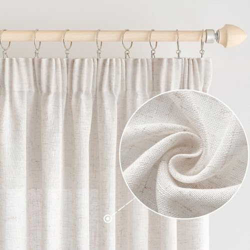 EMEMA Cortinas Cortina De Lino con CordóN Cortina De Lino Aspecto Moderno Semi-Transparente para Sala De Estar PañUelo Decorativo Cortinas De Cocina PañUelo De Lazo Marfil 140 x 280 cm