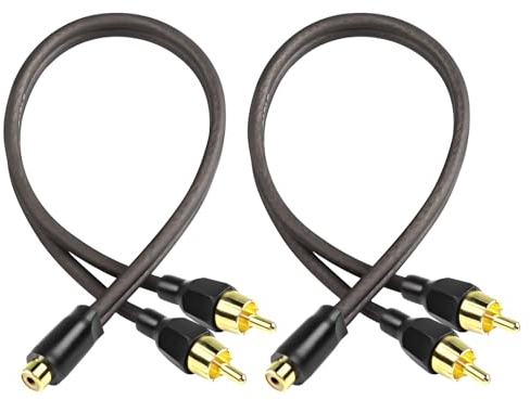 XMSJSIY Cinch Car Audio Y Splitter Kabel Gold überzogene Stereo Audio Y Adapter Verbinder Verlängerungskabel für Verstärker Subwoofer -29cm - 2PCS (Buchse auf Dual Stecker)
