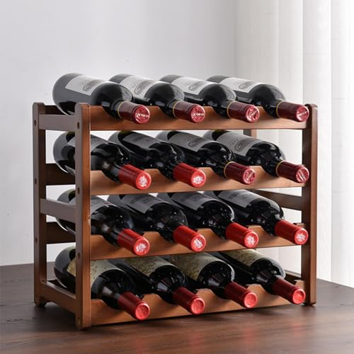 Glsety 16 Bottle Wooden Wine Rack,4 Tier Free Standing Wine Storage Holder,Retro Minimalist Style Home Decorations Wine Display Shelves for Cabinet,Cupboard,Countertop(4 Tier)